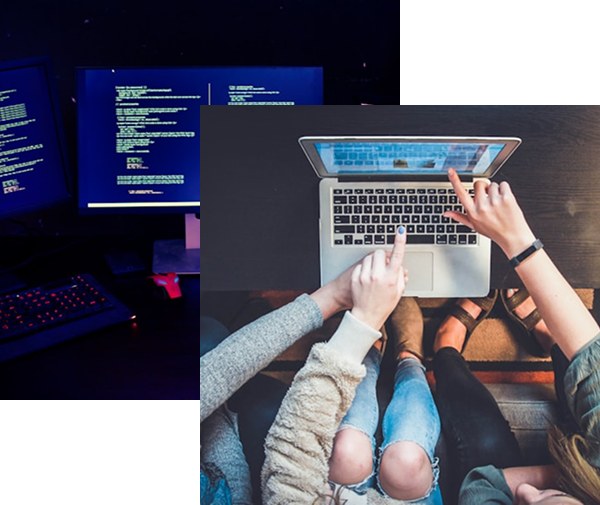 Developers showing code on a laptop